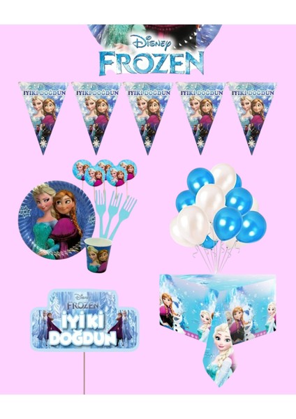Frozen Elsa 24 Kişilik Konuşma Balonlu Set Doğum Günü Parti Malzemeleri Seti