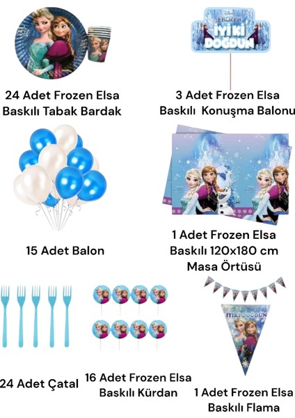 Frozen Elsa 24 Kişilik Konuşma Balonlu Set Doğum Günü Parti Malzemeleri Seti