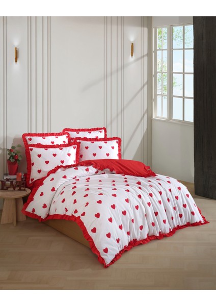 Love Kalpli Desen Fırfırlı Çift Kişilik Nevresim Takımı fırsatları