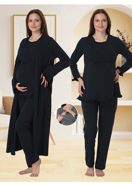 Lohusa Sabahlıklı Pijama Takımı Lacivert - 4044