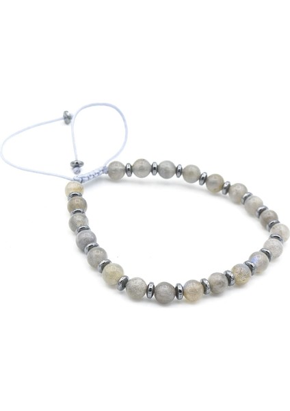 Makrome Model Hakiki Labradorit Taşı Bileklik 5.5 mm