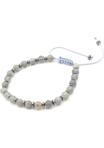 Makrome Model Hakiki Labradorit Taşı Bileklik 5.5 mm