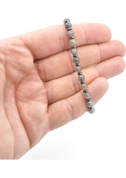 Makrome Model Hakiki Labradorit Taşı Bileklik 5.5 mm