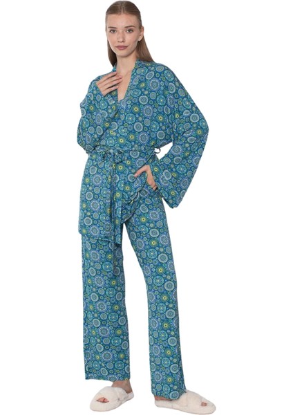 Viskon Desenli Pijama Yakımı
