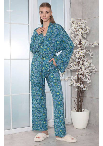 Viskon Desenli Pijama Yakımı