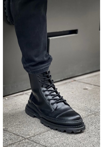 SHO229 Bağcıklı ve Fermuarlı Yüksek Taban Fst Crow Erkek Postal Bot Sıyah modelleri