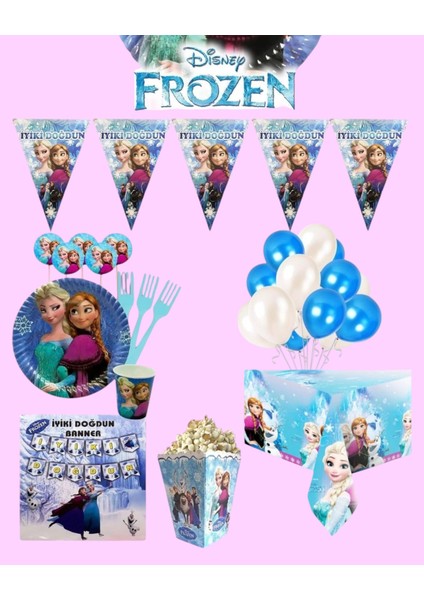 Frozen Elsa 24 Kişilik Full Set Doğum Günü Parti Malzemeleri Seti