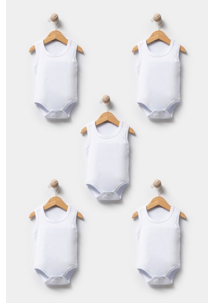 Bebek Basic Ribana Bisiklet Yaka 5'li Atlet Body %100 Pamuk