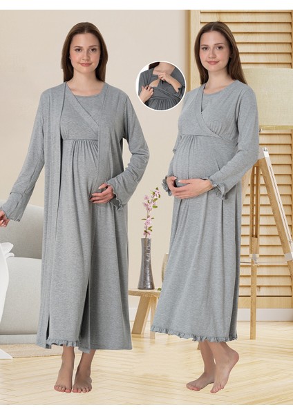 Dvina Effortt Lohusa Sabahlık ve Gecelik Gri - 4045