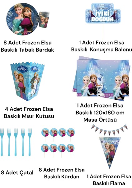 Frozen Elsa 8 Kişilik Set Doğum Günü Parti Malzemeleri