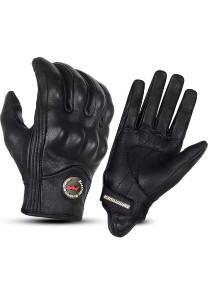 Motosiklet Eldiveni %100 Gerçek Deri Siyah Touch Özellik Unisex Korumalı Motor Eldiveni Nx-7