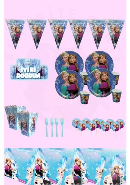 Frozen Elsa 24 Kişilik Set Doğum Günü Parti Malzemeleri