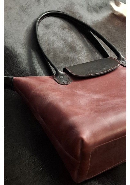 Omuz Çantası Hakiki Deri El Yapımı Büyük Boy Kadın Çantası