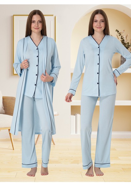 Lohusa Sabahlıklı Pijama Takımı Mavi - 5074
