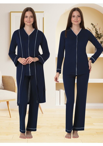 Lohusa Sabahlıklı Pijama Takımı Lacivert - 5074