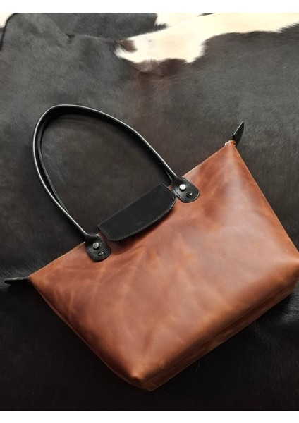 Omuz Çantası Hakiki Deri El Yapımı Büyük Boy Kadın Çantası