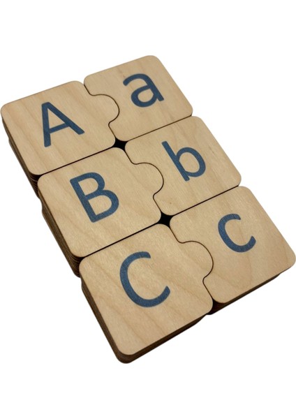Türkçe Alfabe Eşleme, Mavi, Alfabe Puzzle, Ahşap Puzzle, Montessori Büyük Küçük Harf Bulmaca Oyunu
