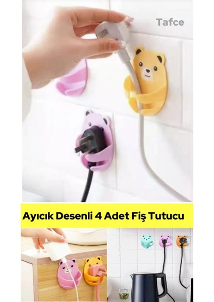 Ayıcık Desenli Çok Amaçlı 4 Lü Fiş Tutucu Kablo Düzenleyici