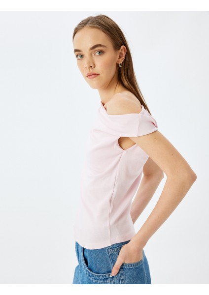 Kayık Yaka Drapeli Kolsuz Slim Fit Bluz