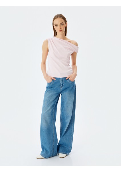 Kayık Yaka Drapeli Kolsuz Slim Fit Bluz fiyatları