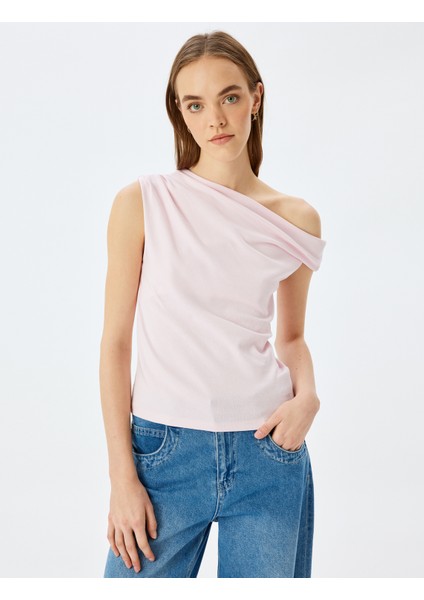 Kayık Yaka Drapeli Kolsuz Slim Fit Bluz modelleri