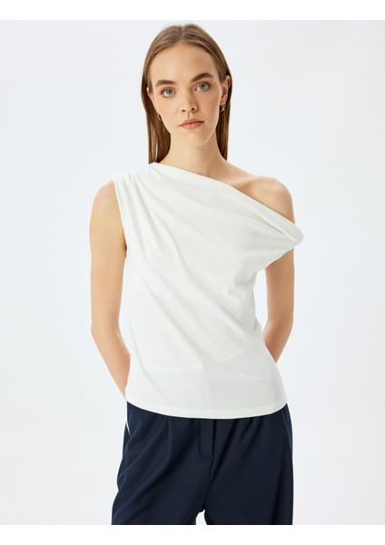 Kayık Yaka Drapeli Kolsuz Slim Fit Bluz modelleri
