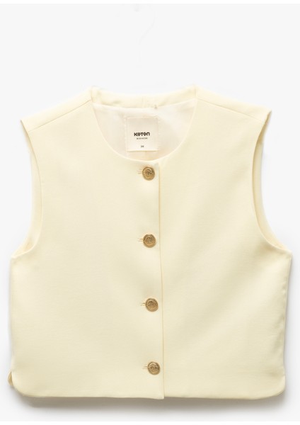 Krep Kumaş U Yaka Kolsuz Düğmeli Crop Yelek modelleri