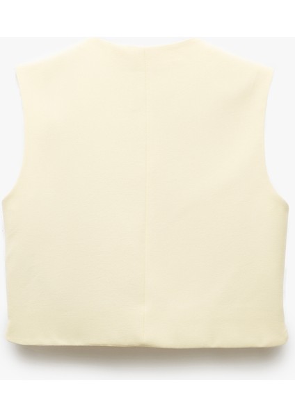 Krep Kumaş U Yaka Kolsuz Düğmeli Crop Yelek fırsatları