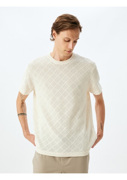 Bisiklet Yaka Kısa Kollu Regular Fit Pamuk Karışımlı Dokulu Tişört modelleri