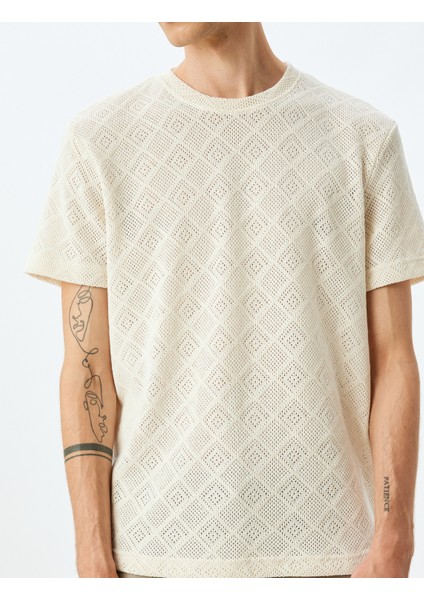 Bisiklet Yaka Kısa Kollu Regular Fit Pamuk Karışımlı Dokulu Tişört indirimleri