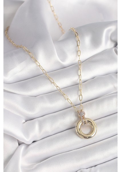 Pirinç Gold Renk Zirkon Taş Detaylı Madalyon Model Kadın Kolye fiyatları