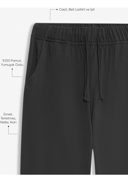 %100 Pamuk Premium Kumaş Erkek Pijama Altı Relax Fit Beli Ipli Cepli Lastikli Terletmez Esnek Antrasit Rahat Kesim Nefes Alan Regular Eşofman