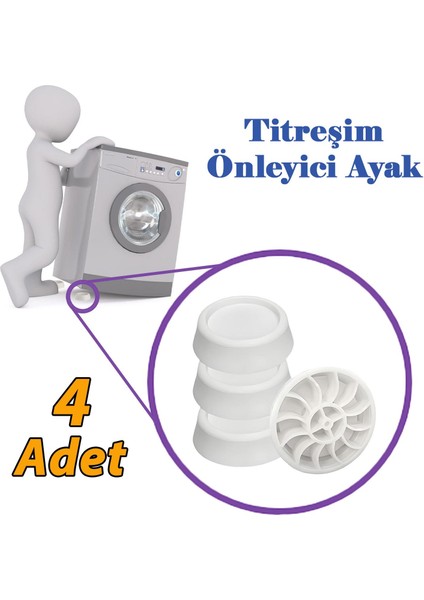 4 Adet Beyaz Eşya Çamaşır Bulaşık Makinası Buzdolabı Yükseltici Titreşim Ayağı Altlığı Ayaklığı Gürültü Önleyici