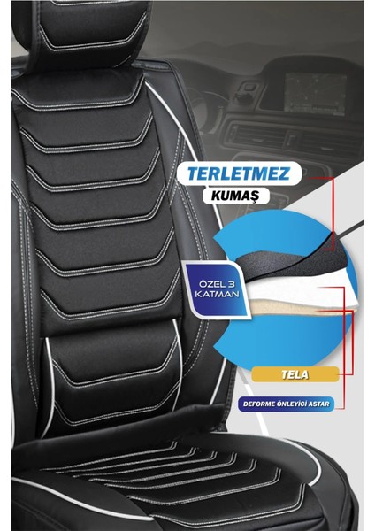 Jeep Grand Cheroke Yeni Uyumlu Yarı Deri Oto Koltuk Kılıfı Ön/arka 5li Anka Set Siyah-Beyaz
