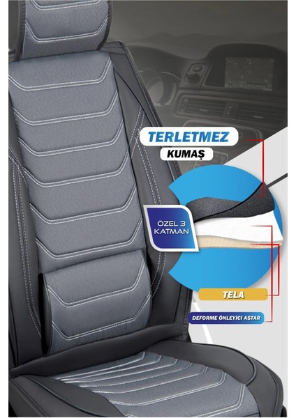 Isuzu D-Max Uyumlu Yarı Deri Oto Koltuk Kılıfı Ön/arka 5li Anka Set Füme