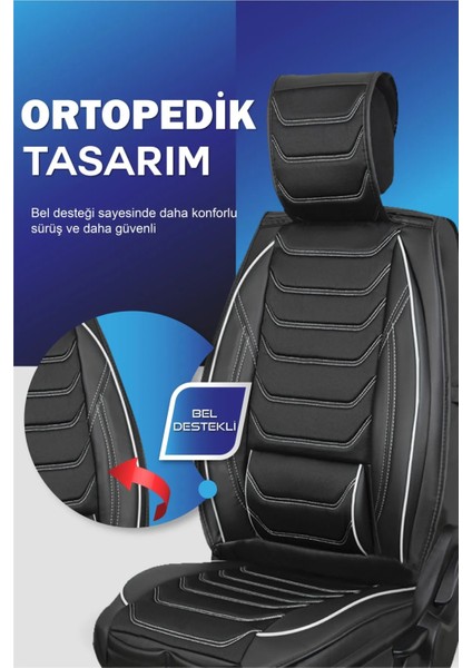Kia Sportage Yeni Uyumlu Yarı Deri Oto Koltuk Kılıfı Ön/arka 5li Anka Set Siyah-Beyaz indirimleri