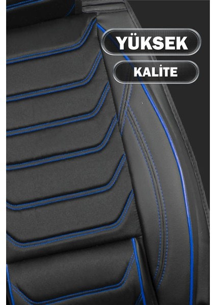 Seat Ateca Uyumlu Yarı Deri Oto Koltuk Kılıfı Ön/arka 5li Anka Set Siyah-Mavi