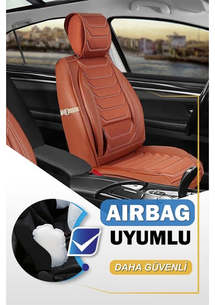 Isuzu D-Max Yeni Uyumlu Yarı Deri Oto Koltuk Kılıfı Ön/arka 5li Anka Set Tarçın