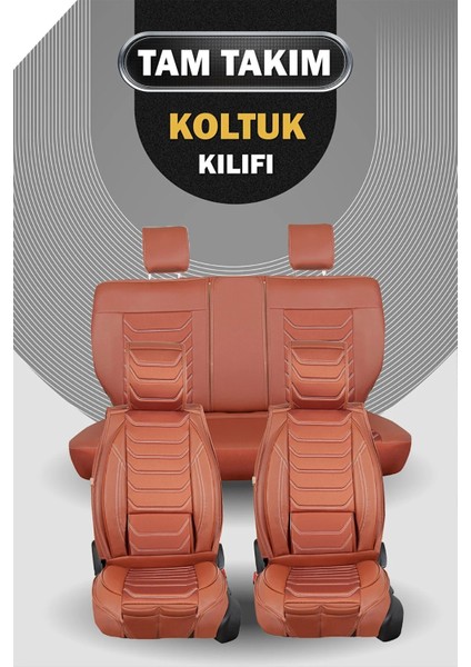 Isuzu D-Max Yeni Uyumlu Yarı Deri Oto Koltuk Kılıfı Ön/arka 5li Anka Set Tarçın