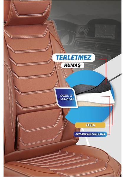 Isuzu D-Max Yeni Uyumlu Yarı Deri Oto Koltuk Kılıfı Ön/arka 5li Anka Set Tarçın