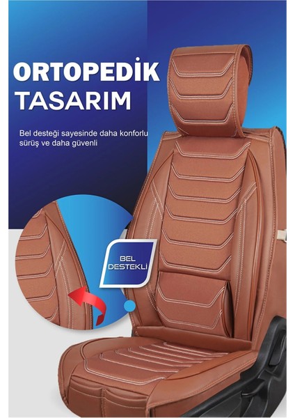 Isuzu D-Max Yeni Uyumlu Yarı Deri Oto Koltuk Kılıfı Ön/arka 5li Anka Set Tarçın
