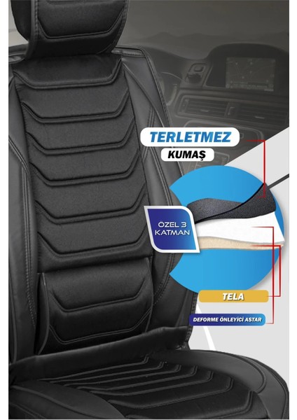 Isuzu D-Max Uyumlu Yarı Deri Oto Koltuk Kılıfı Ön/arka 5li Anka Set Siyah