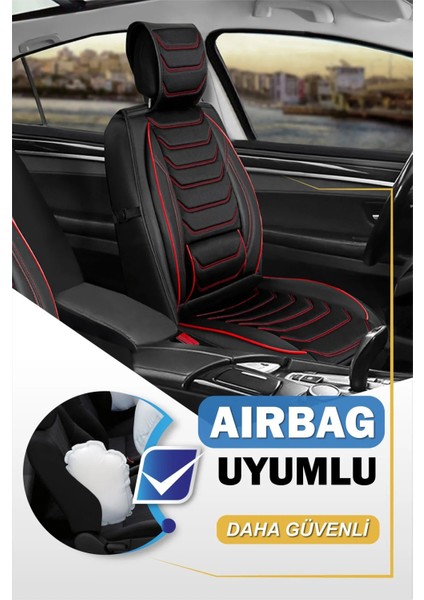 hyundai I30 Yeni Uyumlu Yarı Deri Oto Koltuk Kılıfı Ön/arka 5li Anka Set Siyah-Kırmızı