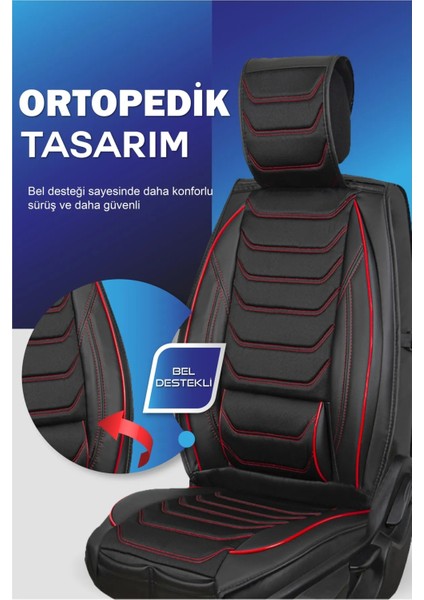 Infiniti EX30D Uyumlu Yarı Deri Oto Koltuk Kılıfı Ön/arka 5li Anka Set Siyah-Kırmızı