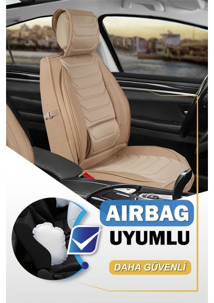 Ssanyoung Xlv Uyumlu Yarı Deri Oto Koltuk Kılıfı Ön-Arka 5li Anka Set Bej