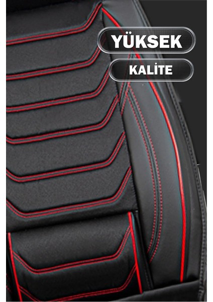 Seat Ateca Uyumlu Yarı Deri Oto Koltuk Kılıfı Ön/arka 5li Anka Set Siyah-Kırmızı