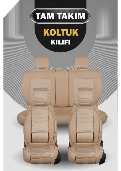 Isuzu D-Max Uyumlu Yarı Deri Oto Koltuk Kılıfı Ön-Arka 5li Anka Set Bej