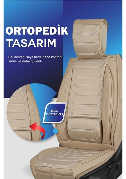 Isuzu D-Max Uyumlu Yarı Deri Oto Koltuk Kılıfı Ön-Arka 5li Anka Set Bej