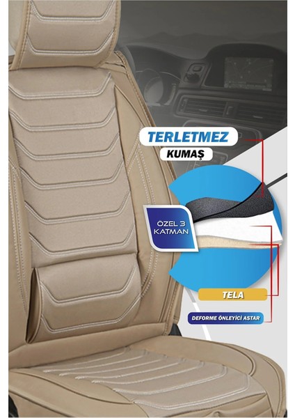 Isuzu D-Max Uyumlu Yarı Deri Oto Koltuk Kılıfı Ön-Arka 5li Anka Set Bej