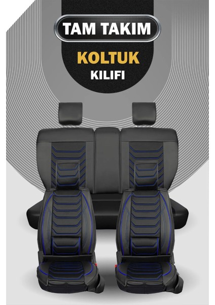 Infiniti EX30D Uyumlu Yarı Deri Oto Koltuk Kılıfı Ön/arka 5li Anka Set Siyah-Mavi